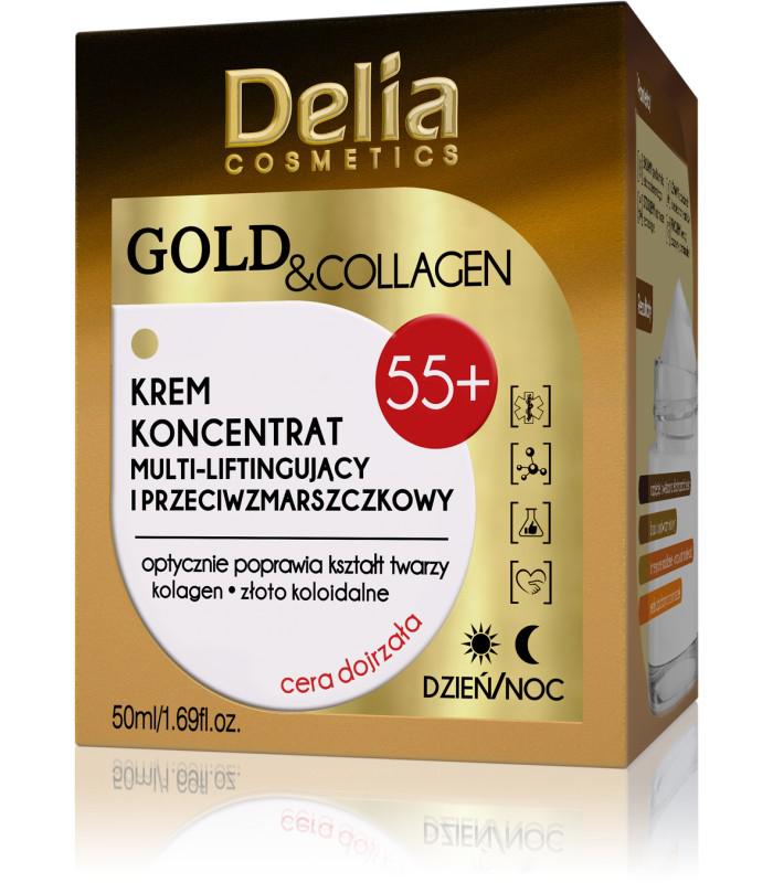 DELIA GOLD & COLLAGEN Ránctalanító feszesítő krém  lifting hatással  argán olajjal 55+ 50ml
