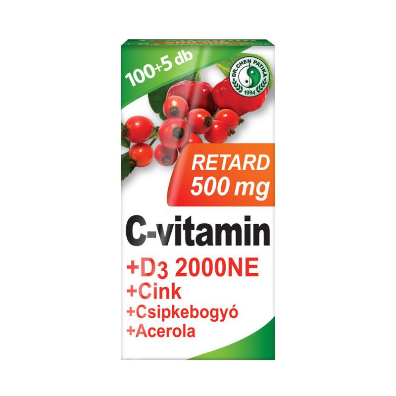 Dr Chen C-vitamin 500 mg Retard+D3+Acerola tabletta 105 db