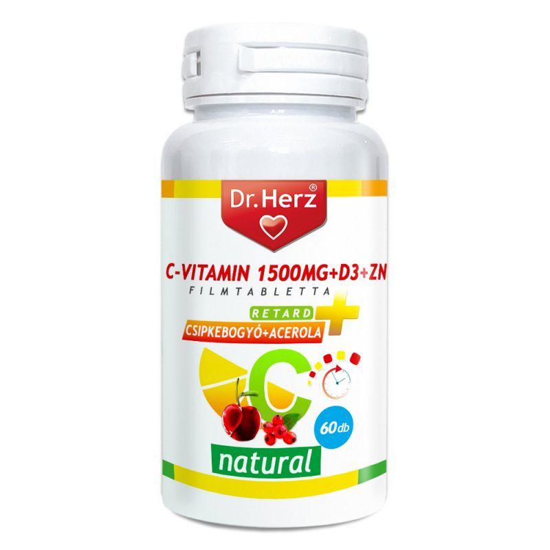 Dr Herz C-vitamin 1500mg+D3+cink, csipkebogyó+acerola filmtabletta 60 szem