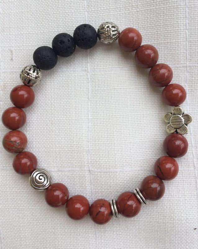 Jáspis-lávakő egyedi ásvány karkötő