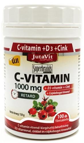 JutaVit C-vitamin 1000 mg nyújtott kioldódású + csipkebogyó + D3 vitamin + Cink, 100 db