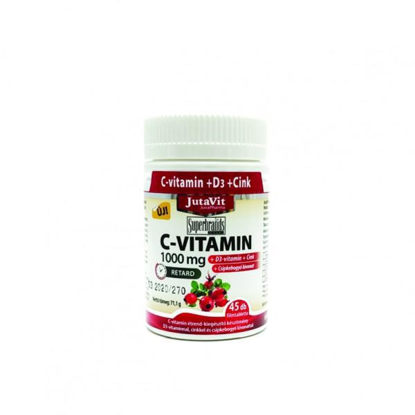 JutaVit C Vitamin 1000 mg nyújtott kioldódású csipkebogyó + D3 vitamin + Cink, 45 db