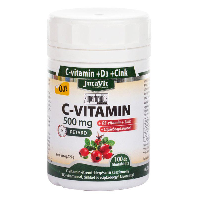 JutaVit C Vitamin 500 mg nyújtott kioldódású csipkebogyó + D3 vitamin + Cink 100 db