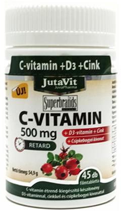 JutaVit C Vitamin 500 mg nyújtott kioldódású csipkebogyó + D3 vitamin + Cink 45 db