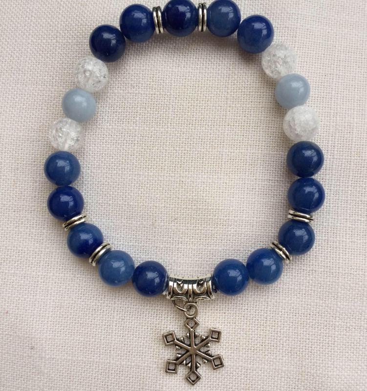 Kékkvarc, angelit, hegyikristály egyedi ásvány karkötő