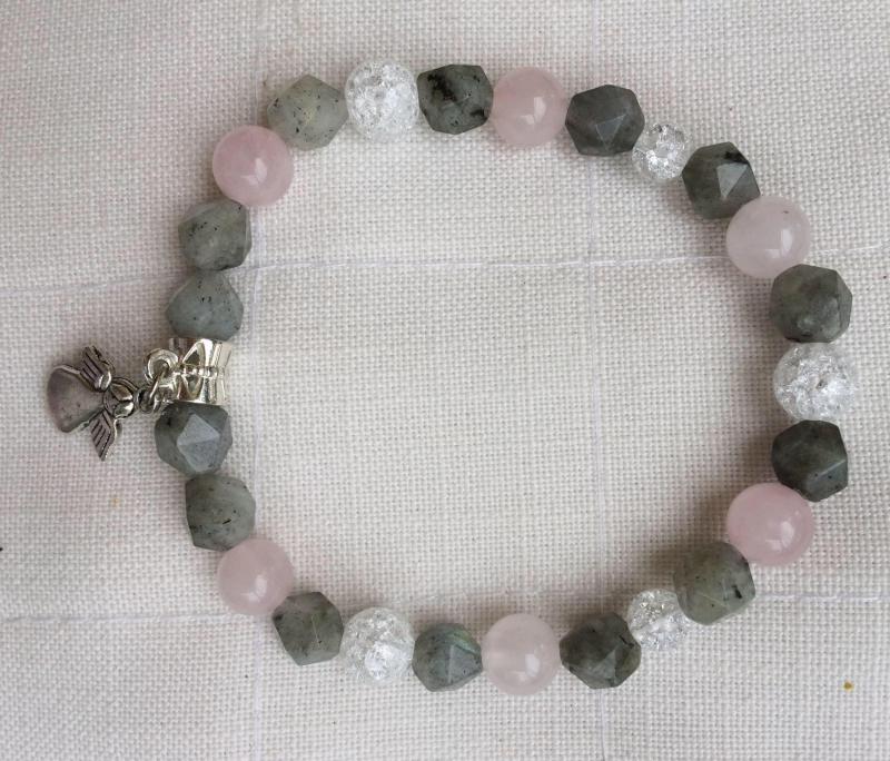 Labradorit-rózsakvarc-hegyikristály egyedi ásvány karkötő