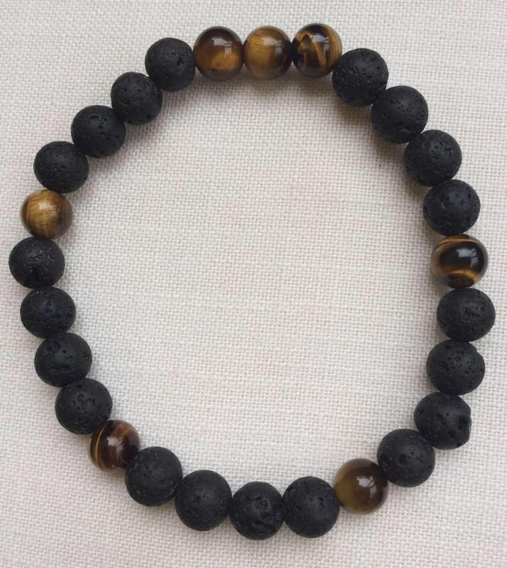 Lávakő-tigrisszem egyedi ásvány karkötő
