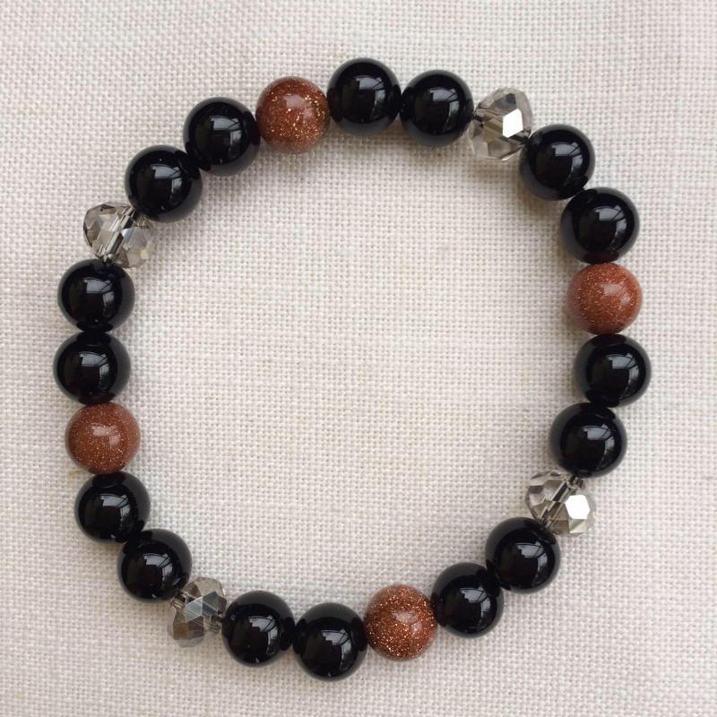 Ónix - goldfluss egyedi ásvány karkötő