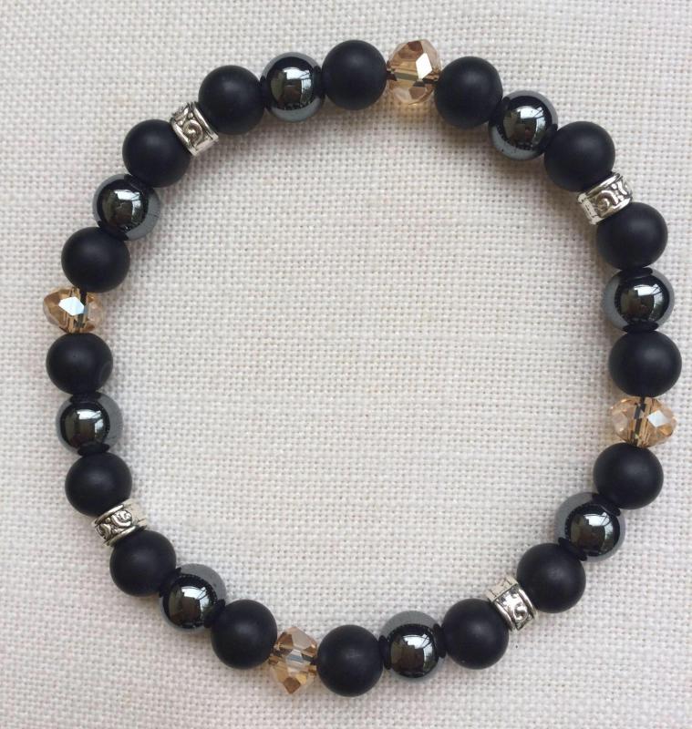 Ónix-hematit egyedi ásvány karkötő