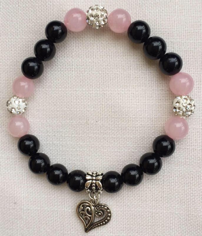 Ónix, rózsakvarc egyedi ásvány karkötő