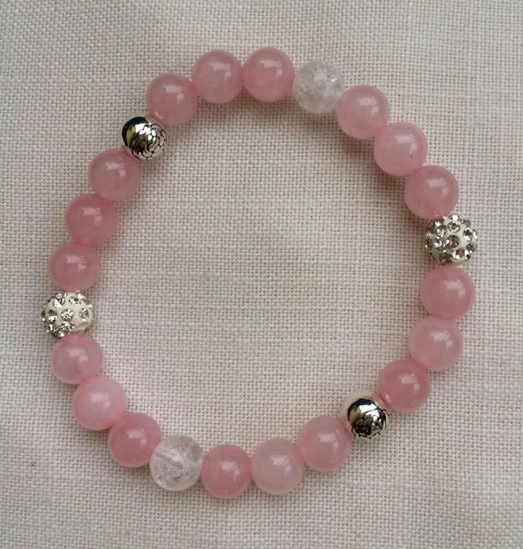 Rózsakvarc, hegyikristály egyedi ásvány karkötő