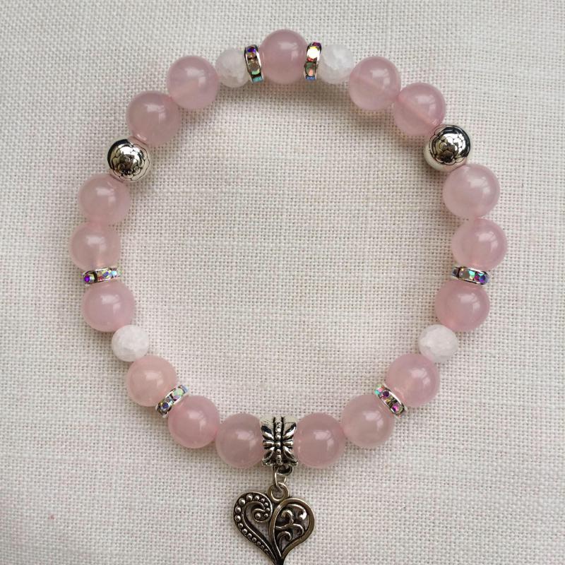 Rózsakvarc, hegyikristály egyedi ásvány karkötő