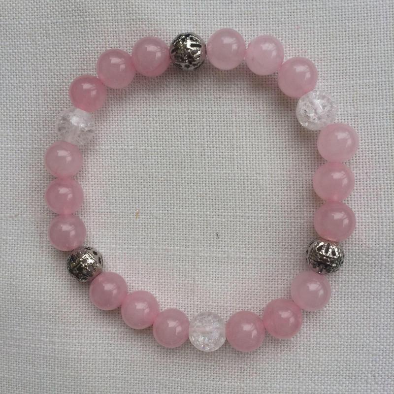 Rózsakvarc, hegyikristály egyedi ásvány karkötő m