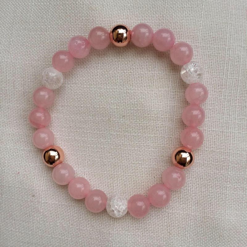 Rózsakvarc, hematit, hegyikristály egyedi ásvány karkötő