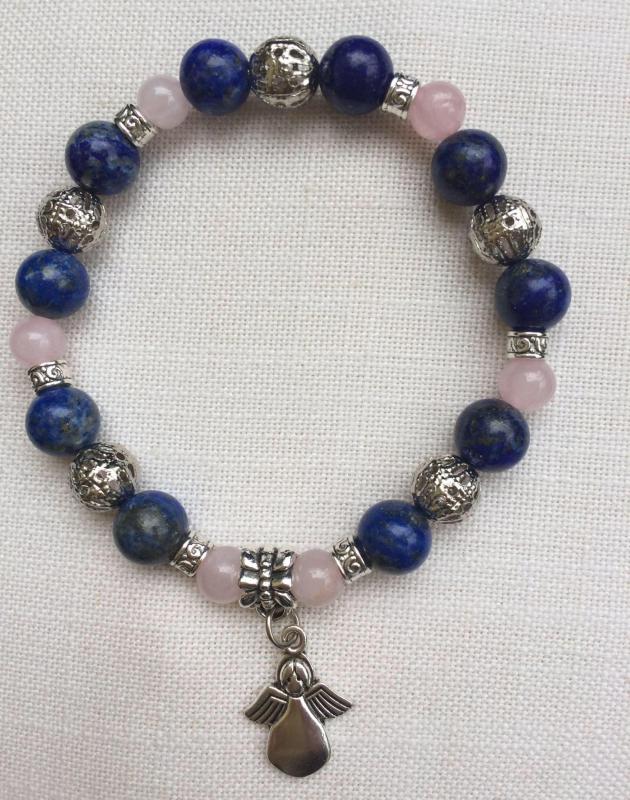 Rózsakvarc-lapis egyedi ásvány karkötő