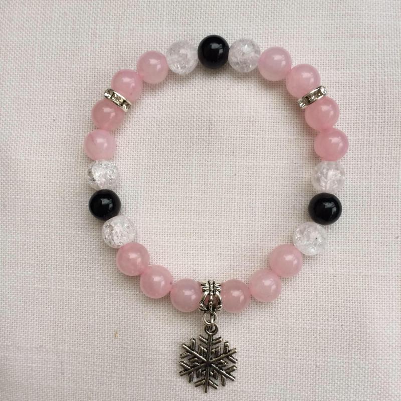 Rózsakvarc - ónix - roppantott hegyikristály egyedi ásvány karkötő