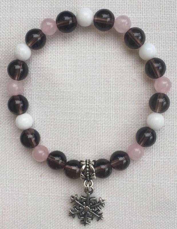 Rózsakvarc, tejkvarc, füstkvarc egyedi ásvány karkötő