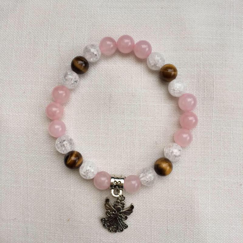 Rózsakvarc - tigrisszem - roppantott hegyikristály egyedi ásvány karkötő