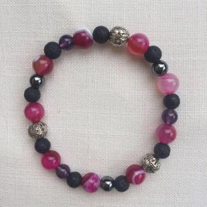 Achát, ametiszt, lávakő, hematit egyedi ásvány karkötő