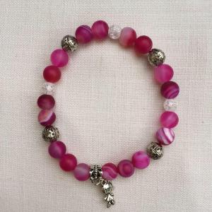 Achát (festett, matt), roppantott hegyikristállyal egyedi ásvány karkötő