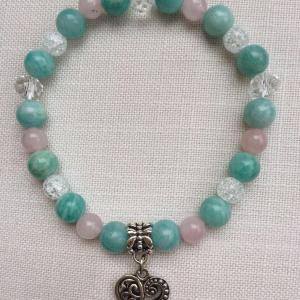 Amazonit-rózsakvarc-hegyikristály egyedi ásvány karkötő