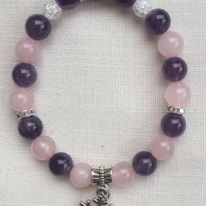 Ametiszt, rózsakvarc, hegyikristály egyedi ásvány karkötő