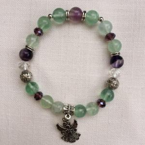 Fluorit (lila és zöld) egyedi ásvány karkötő