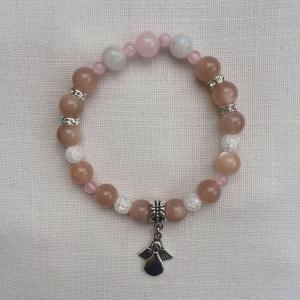 Holdkő (szivárvány és barna), rózsakvarc, hegyikristály egyedi ásvány karkötő