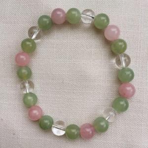 Jade, rózsakvarc, hegyikristály egyedi ásvány karkötő