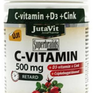 JutaVit C Vitamin 500 mg nyújtott kioldódású csipkebogyó + D3 vitamin + Cink 45 db