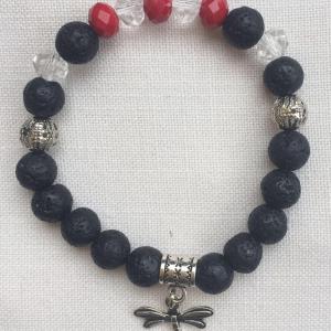 Lávakő, csiszolt üveg egyedi ásvány karkötő