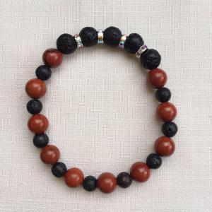 Lávakő, jáspis egyedi ásvány karkötő