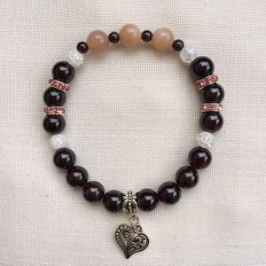 Ónix, holdkő (barna), hegyikristály egyedi ásvány karkötő