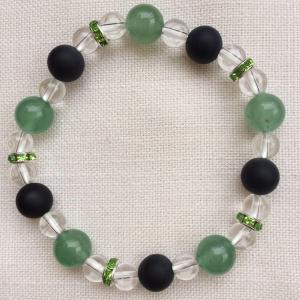 Ónix (matt), aventurin, hegyikristály egyedi ásvány karkötő