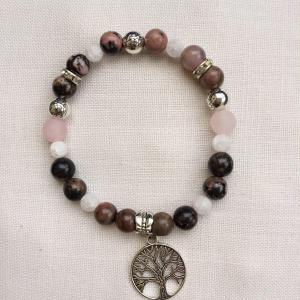 Rodonit,rózsakvarc, hegyikristály egyedi ásvány karkötő