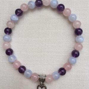 Rózsakvarc-ametiszt-kalcedon egyedi ásvány karkötő