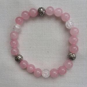 Rózsakvarc, hegyikristály egyedi ásvány karkötő m