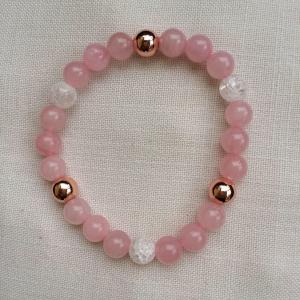 Rózsakvarc, hematit, hegyikristály egyedi ásvány karkötő