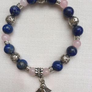 Rózsakvarc-lapis egyedi ásvány karkötő