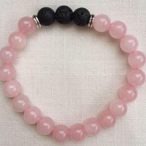 Rózsakvarc-lávakő egyedi ásvány karkötő