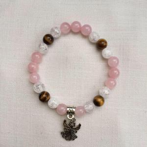 Rózsakvarc - tigrisszem - roppantott hegyikristály egyedi ásvány karkötő