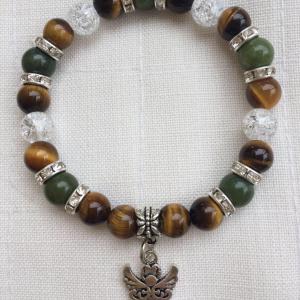 Tigrisszem-jade-hegyikristály egyedi ásvány karkötő