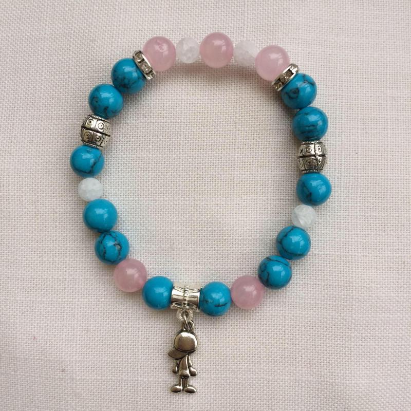 Türkenit, rózsakvarc, hegyikristály egyedi ásvány karkötő