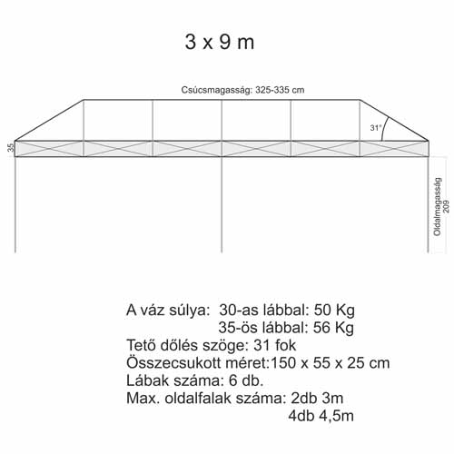 3x9 Sátor váz (6db 35x35 mm-es lábbal)