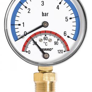 Termomanométer alsó csatlakozású 0-120 °C, 6 bar