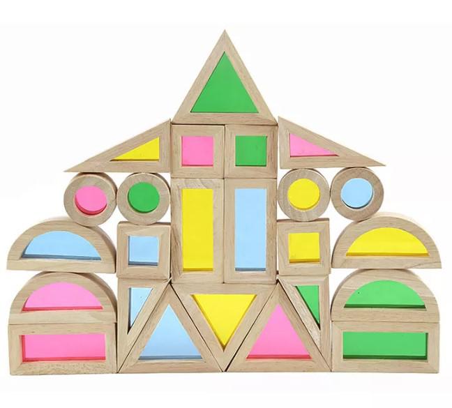 Átlátszó szivárvány fa kockák (24db/szett)