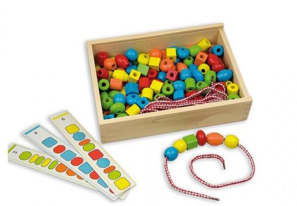 Fűzhető fa gyöngy formák (130 db/szett)