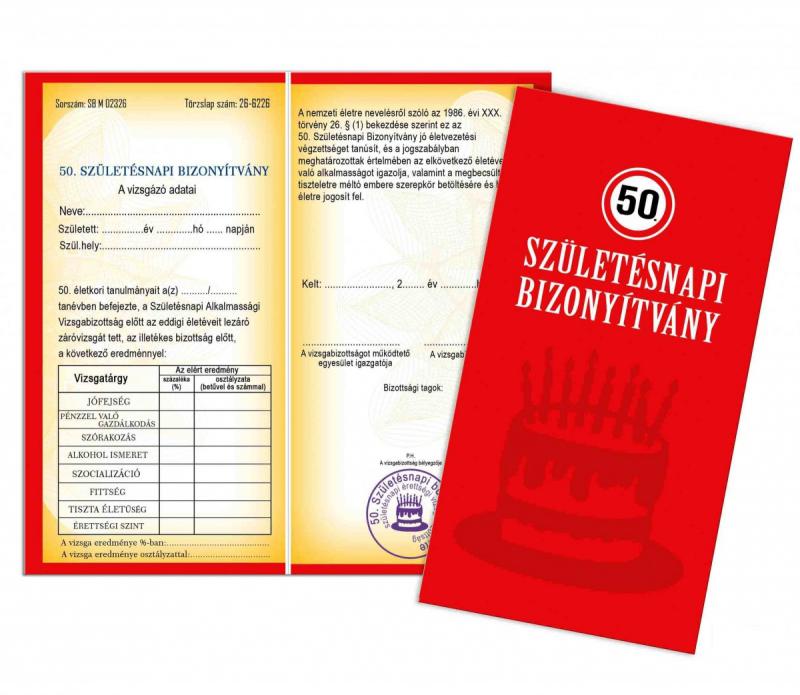 bizonyítvány 50. születésnapra