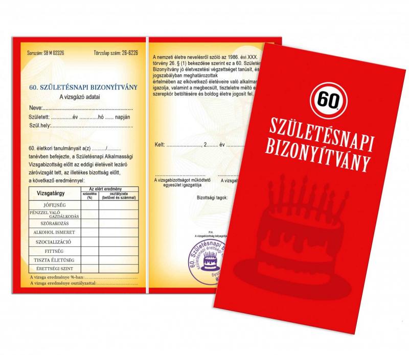 bizonyítvány 60. születésnapra