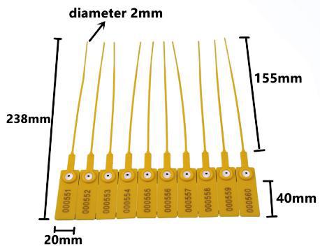 Biztonsági műanyag plomba 155 mm, szálhossz Fémbetétes sorszámozott.